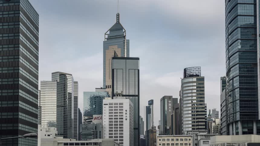 A city skyline with buildings and skyscrapers