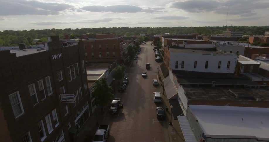 Aerial footage of traffic on an urban street