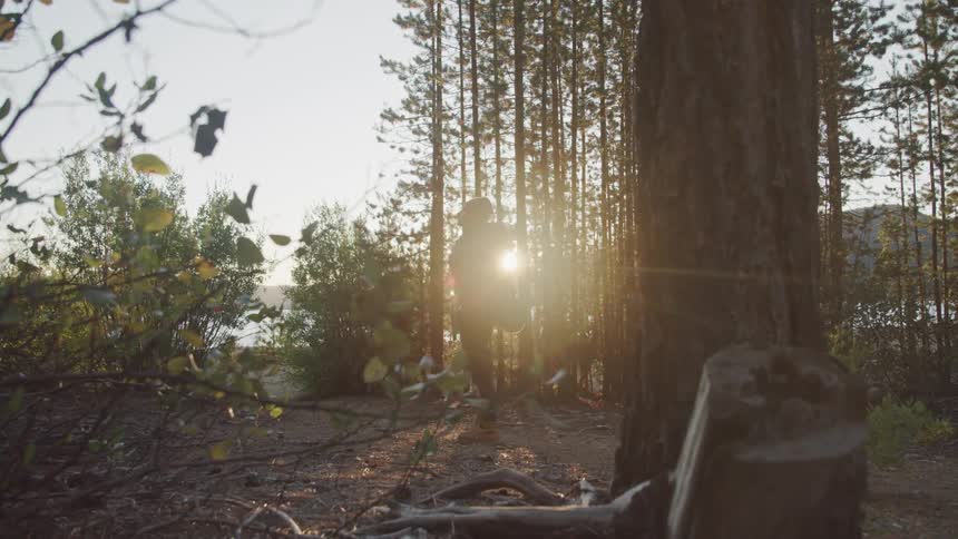 The woman stands tall in the forest