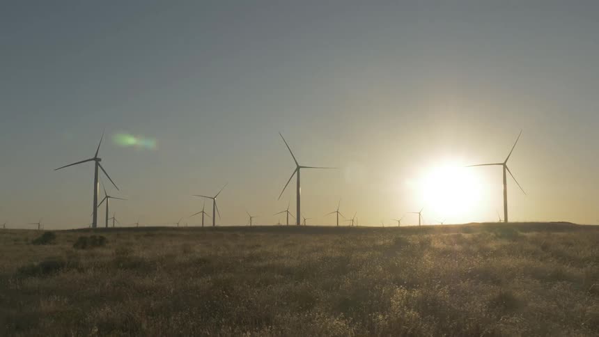 Time lapse of wind turbines on a wind farm