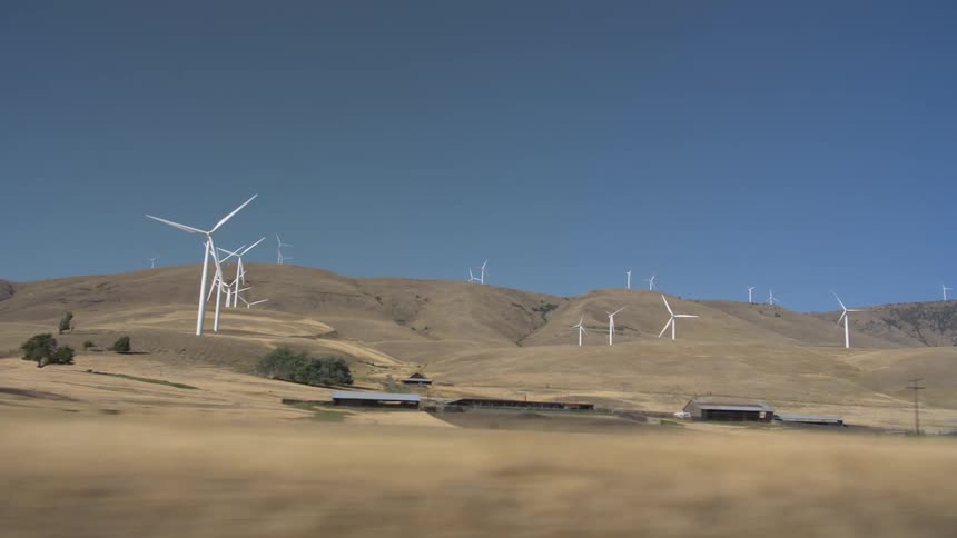 Wind turbines on a wind farm