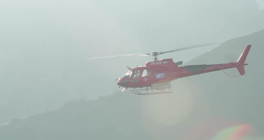 Search and rescue helicopter flies in the air