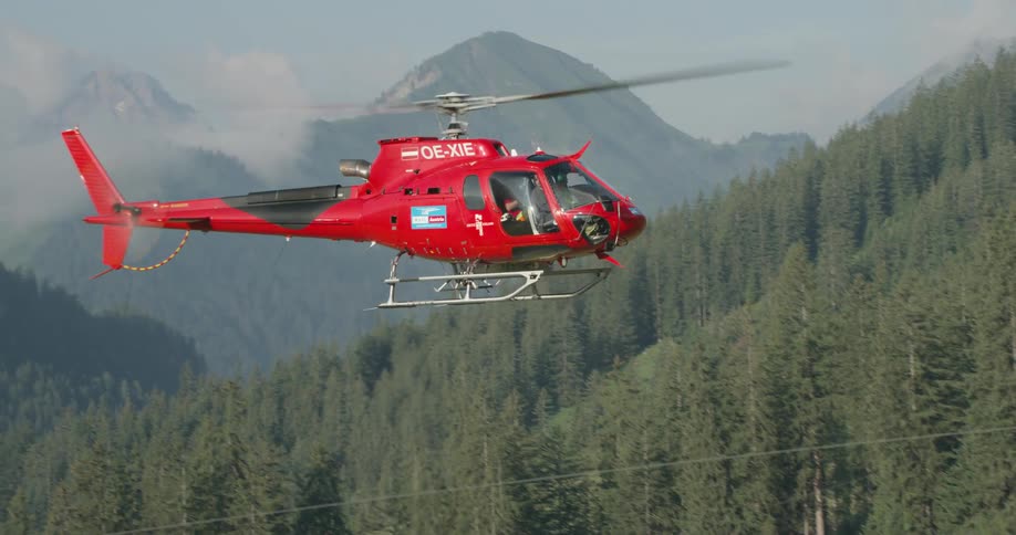 The emergency helicopter flies into the air