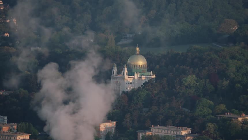 Aerial view of kirche am steinhof which is located on a hillside