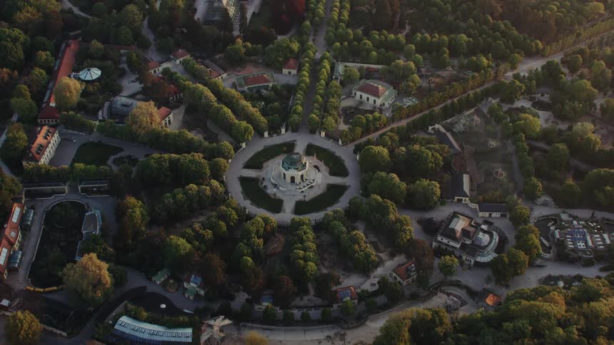An aerial view of a park in a city
