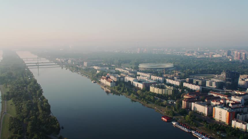 A river flowing through a city
