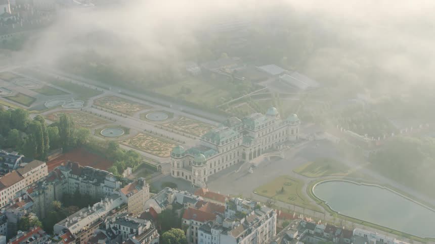 Aerial view of belvedere palace and its gardens