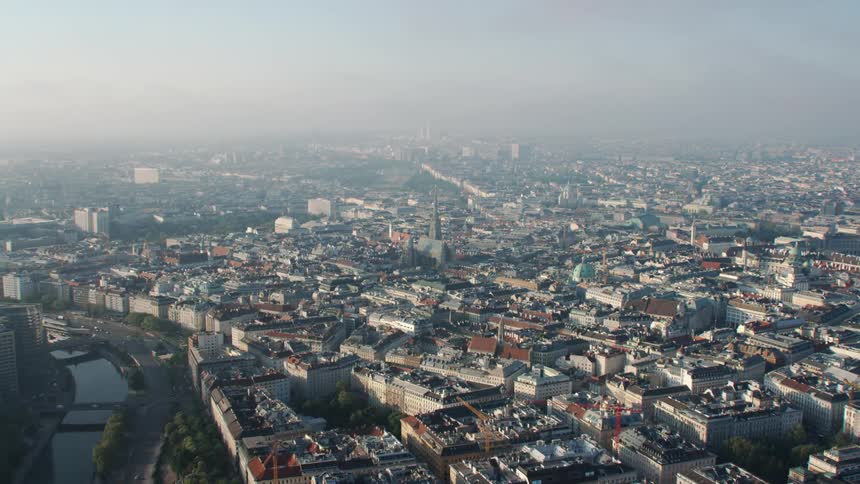 An aerial view of dense buildings in a city