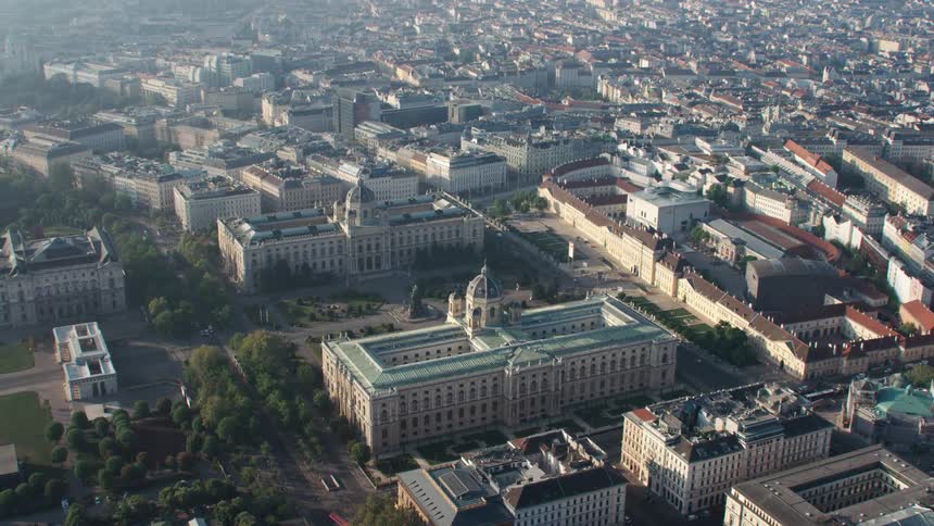 Aerial view of maria theresien platz with a statue of maria theresia in vienna austria
