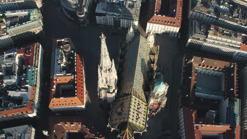 Aerial view of st stephens cathedral and its roof tiles mosaic
