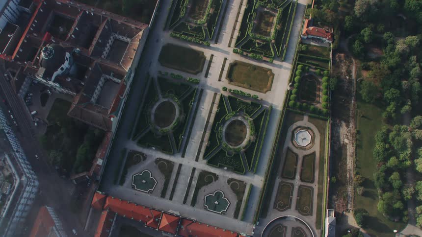 Aerial view of the lower belvedere with the gardens