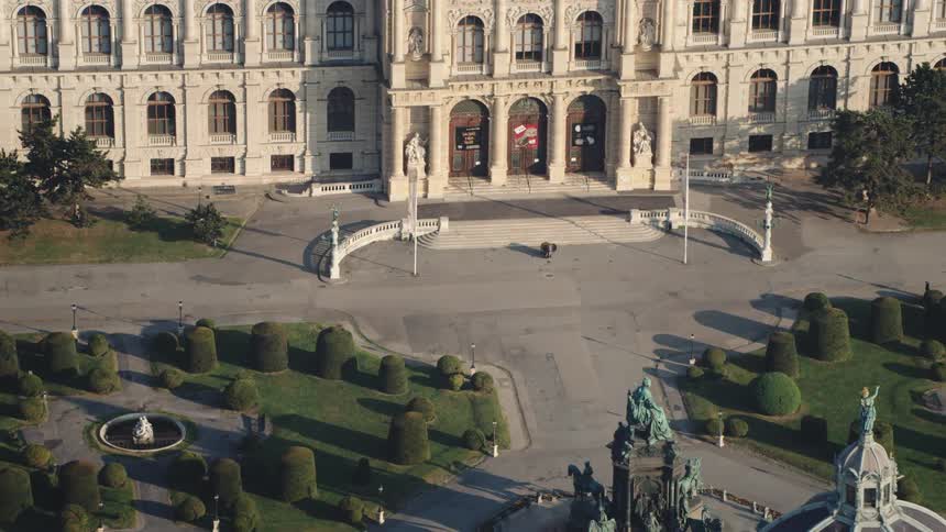 Aerial view of maria theresien platz with a statue of maria theresia in vienna austria