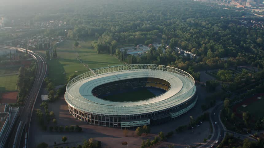 A sports arena in a city