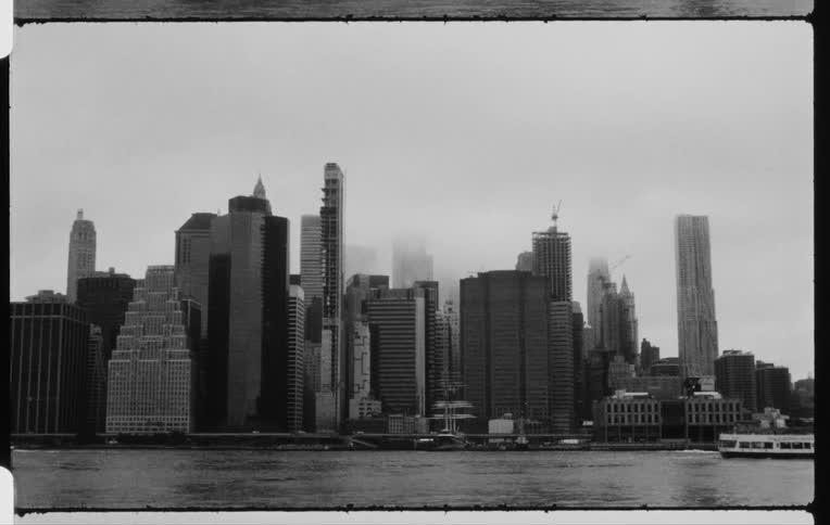 New york city facing the river black and white skyline
