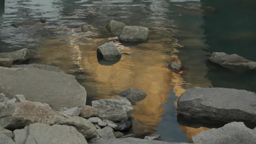 River water ripples around rocks