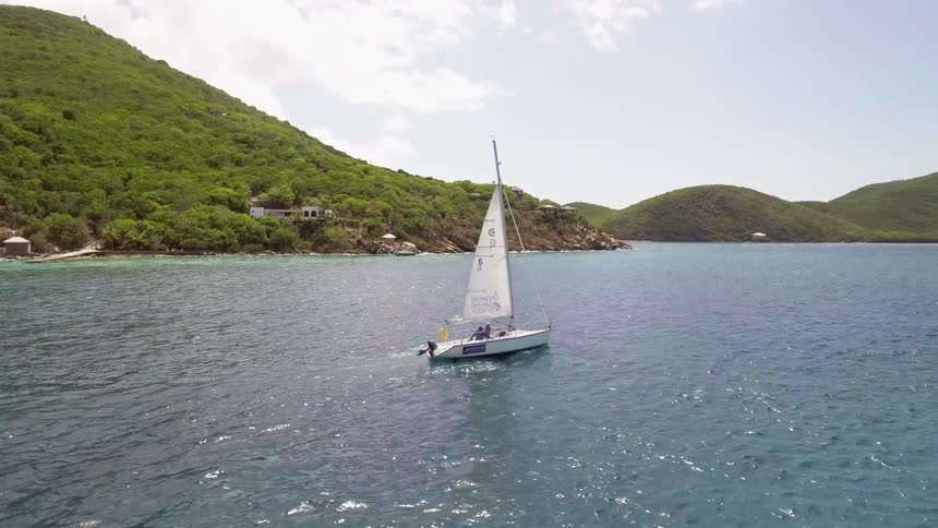 The boat sails in the water