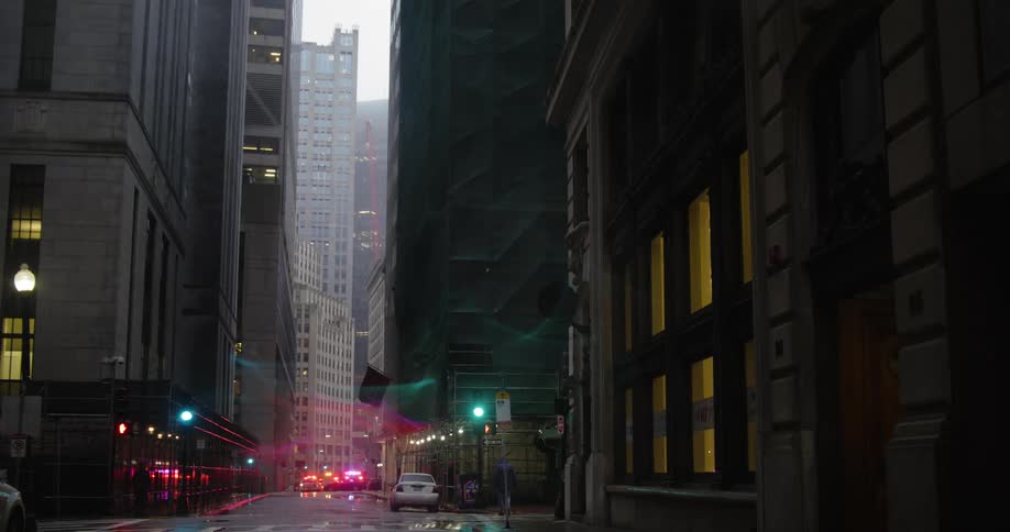 Emergency vehicles are responding in a downtown city
