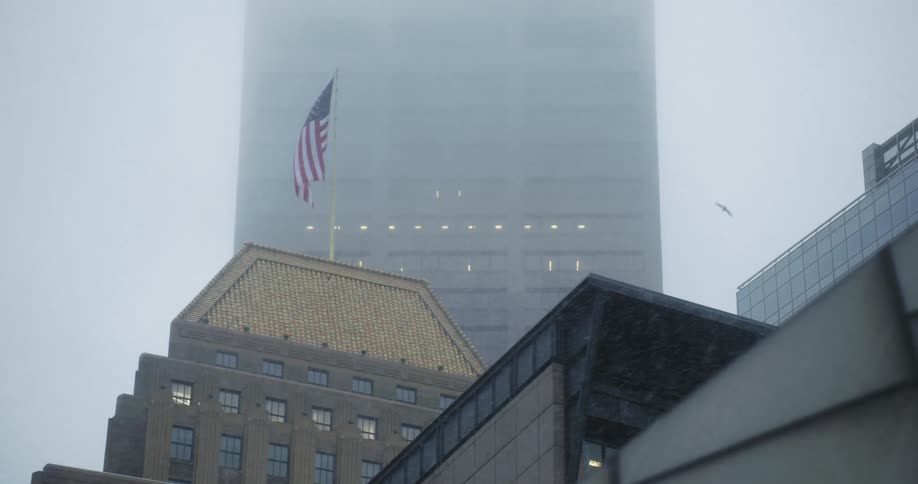 Its raining in a downtown city