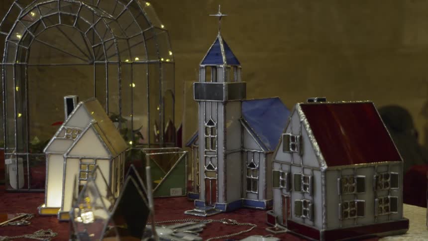 Little decorative houses over a table
