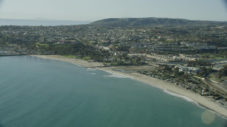 Aerial establishing view of Doheny State Beach Dana Point California