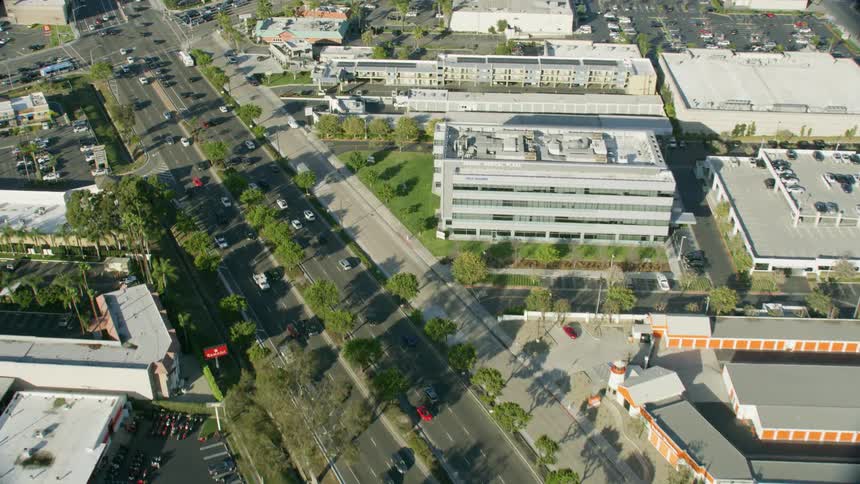 Aerial view of traffic on the highway across the city