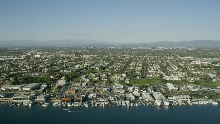 Aerial view of a southern California marina town
