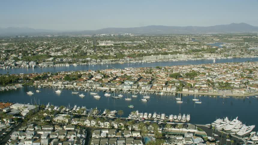 Aerial view of sailboats in a marina