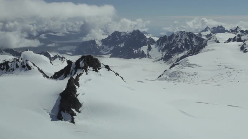 Aerial view of snow-covered mountains