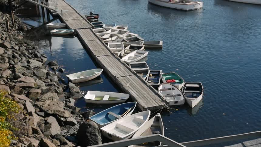 Row boats beside a dock