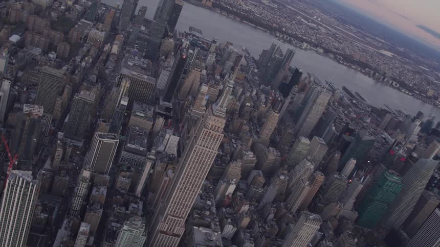 Aerial view of the empire state building in midtown manhattan in new york city
