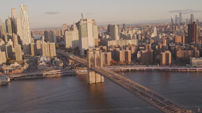 A city skyline off the waterfront