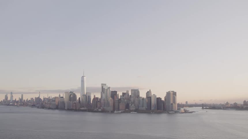 A downtown city is surrounded by water