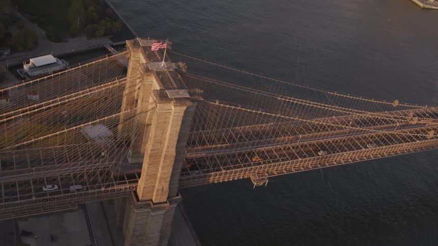 Aerial view of brooklyn bridge on the river in new york city