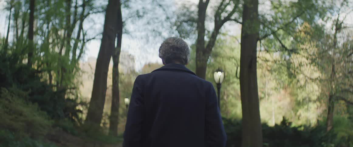 Businessman walks in the public park