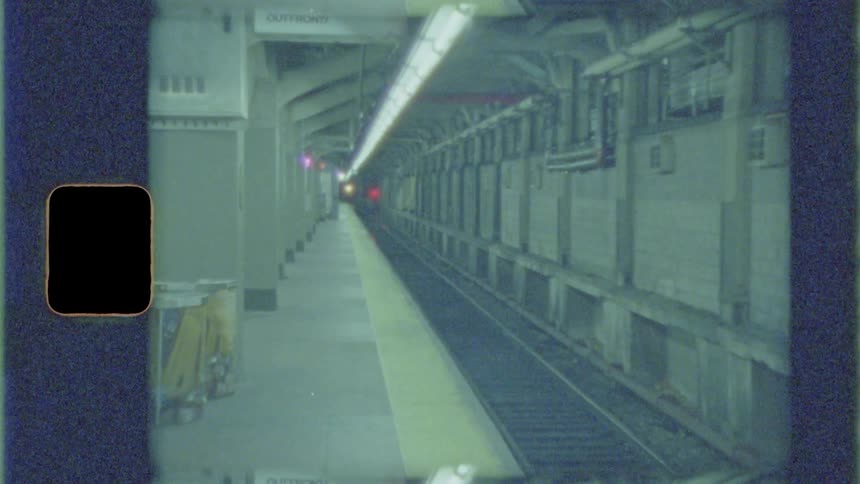 Lights illuminate an empty train tunnel