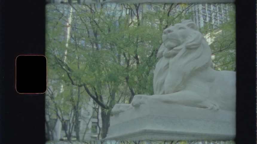 The lion statue sits proudly