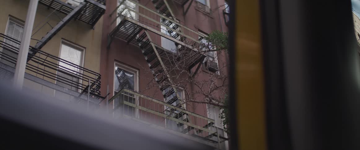 View of the fire escapes of the apartment buildings