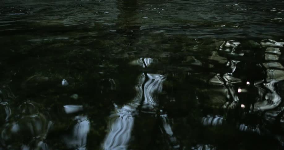 River water ripples at night making the reflection on the surface a blur