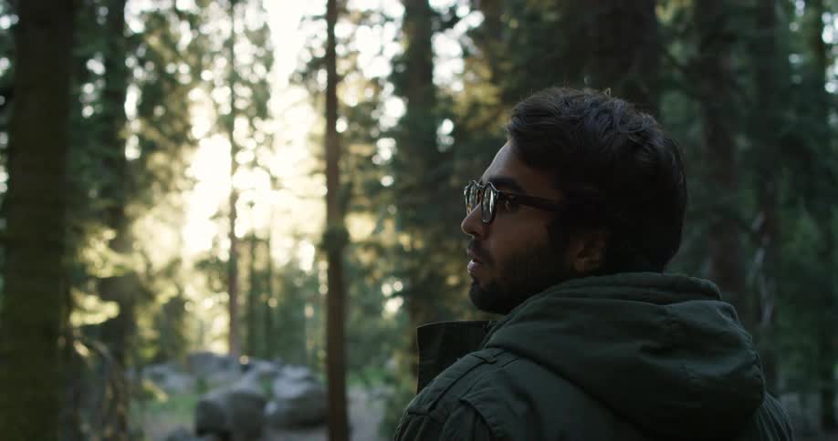 A man stands in front of the forest