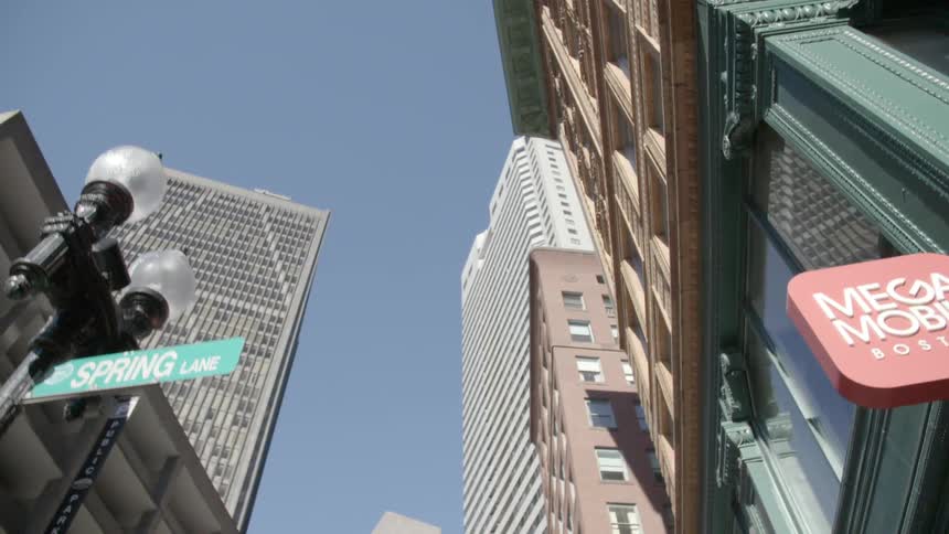 Stores and office buildings in a downtown area