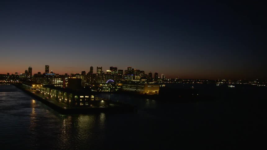 The city skyline behind the water