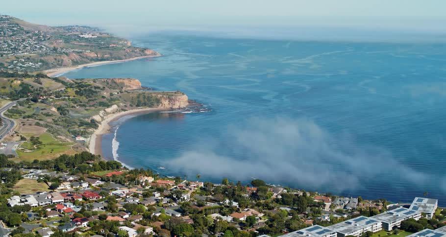 Theclouds roll over the coast of the town