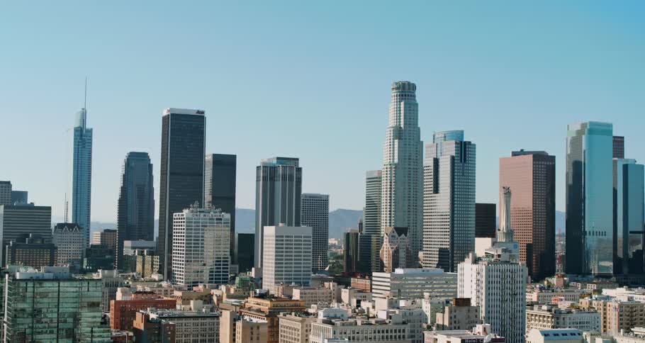 Aerial view of the high rise buildings and skyscrapers