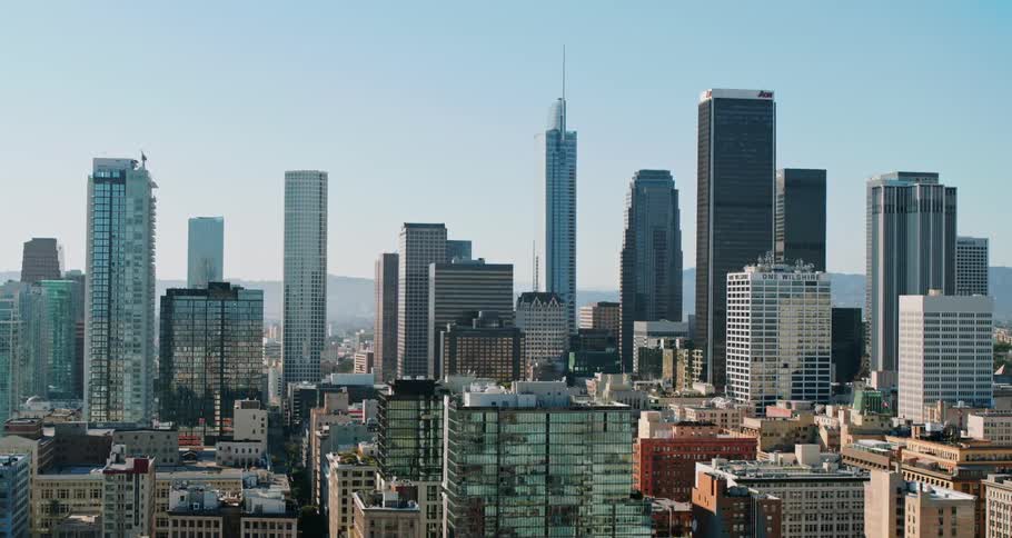 Skyscrapers and neighborhood blocks make up a large urban area