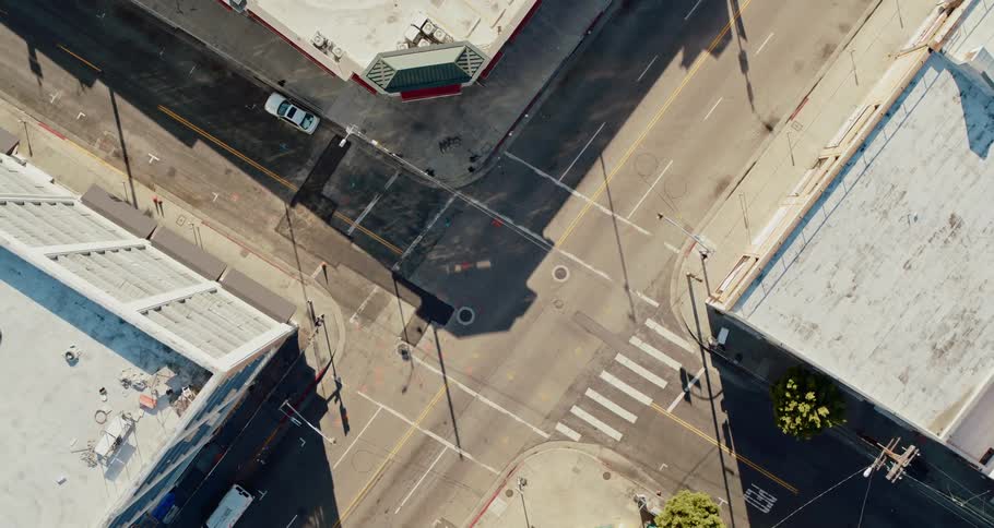Aerial view of the empty streets and intersection during lockdown