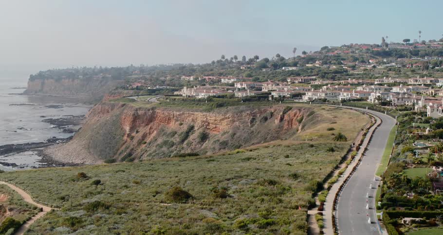 A neighborhood of homes on the coastal cliffs on a sunny day