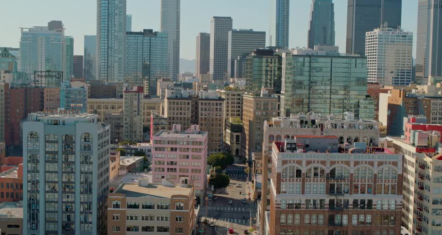 Buildings and cars in a city