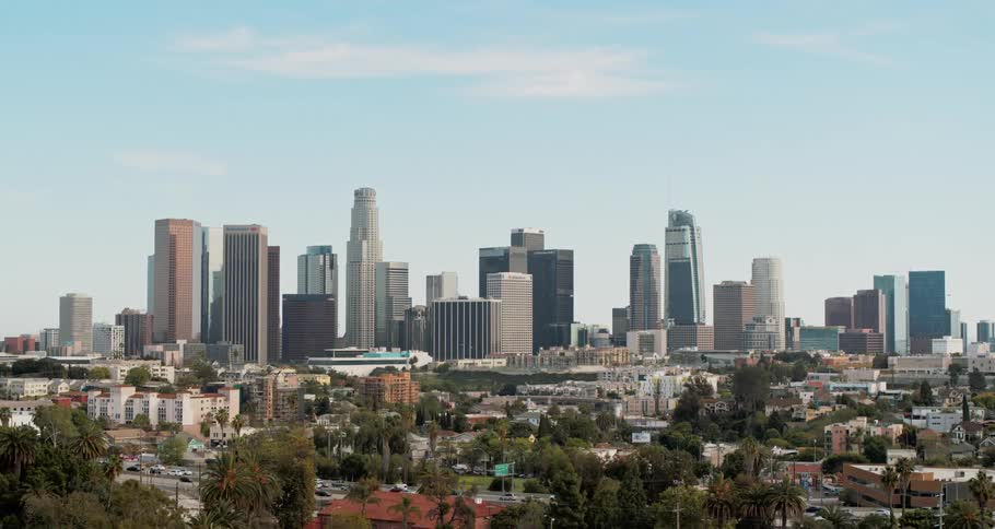 Aerial view of city skyline on a clear day