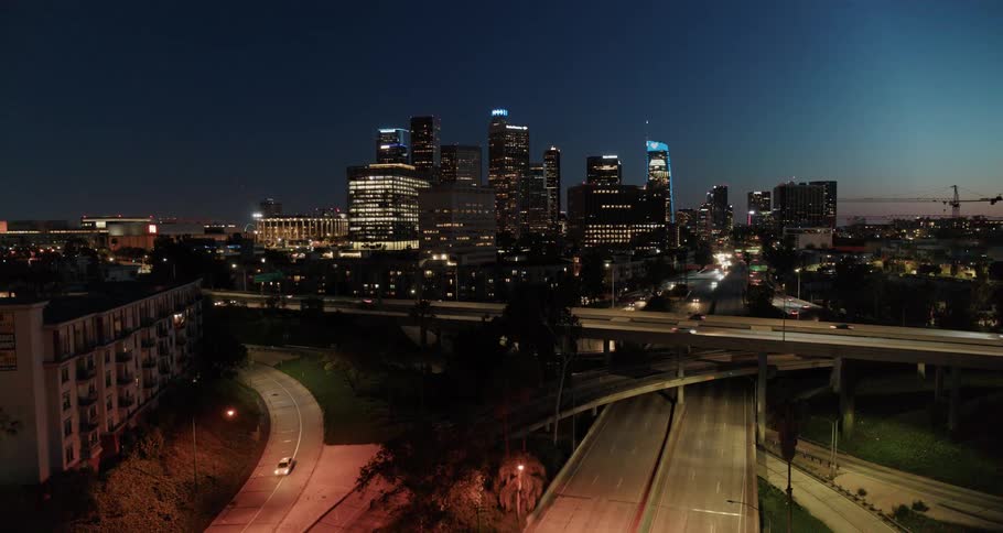 Cars driving through a city