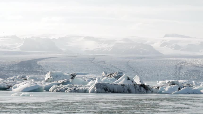 Water flowing near chunks of ice